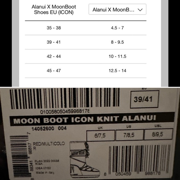 NEW ALANUI X MOON BOOT Icon Knit Jacquard Red Azure Wool Boots Size 8-9.5 - Picture 16 of 16